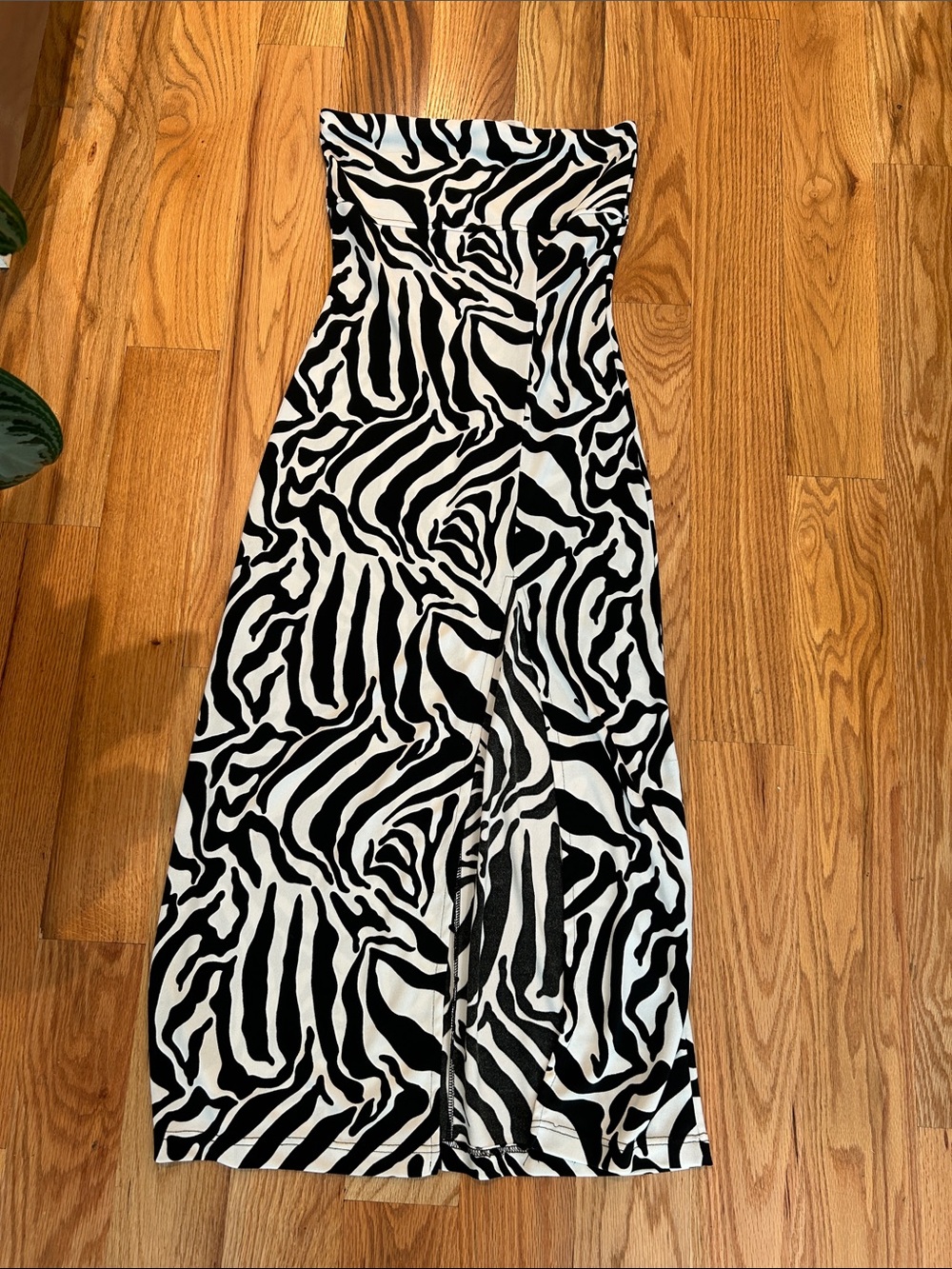 Newport News Strapless Zebra-Print Maxi Dress in Black and White